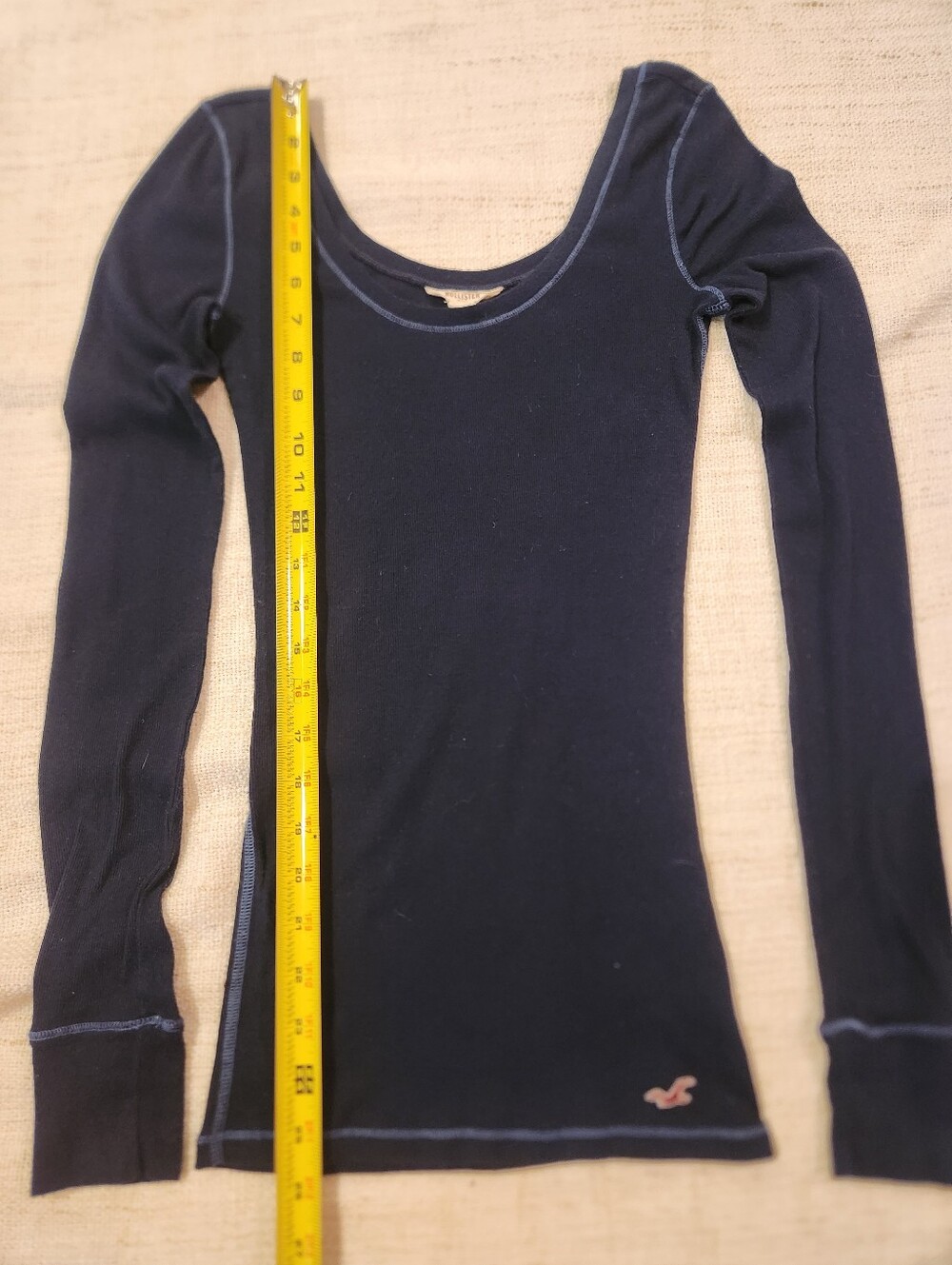 Hollister Navy Scoop Neck Long Sleeve Soft Top with Contrast Stitching - Picture 5 of 6
